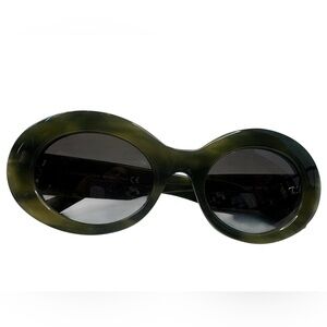 Balenciaga Green Tortoise Oval Acetate Sunglasses w/Case and Dust Cloth